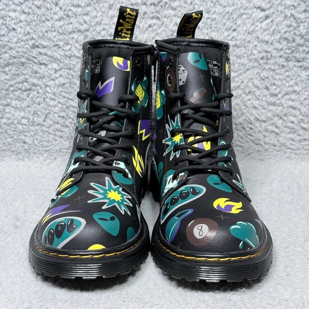 Dr.‎ Martens 1460 Sticker Print Kids Size 4 Combat Boots Black Leather